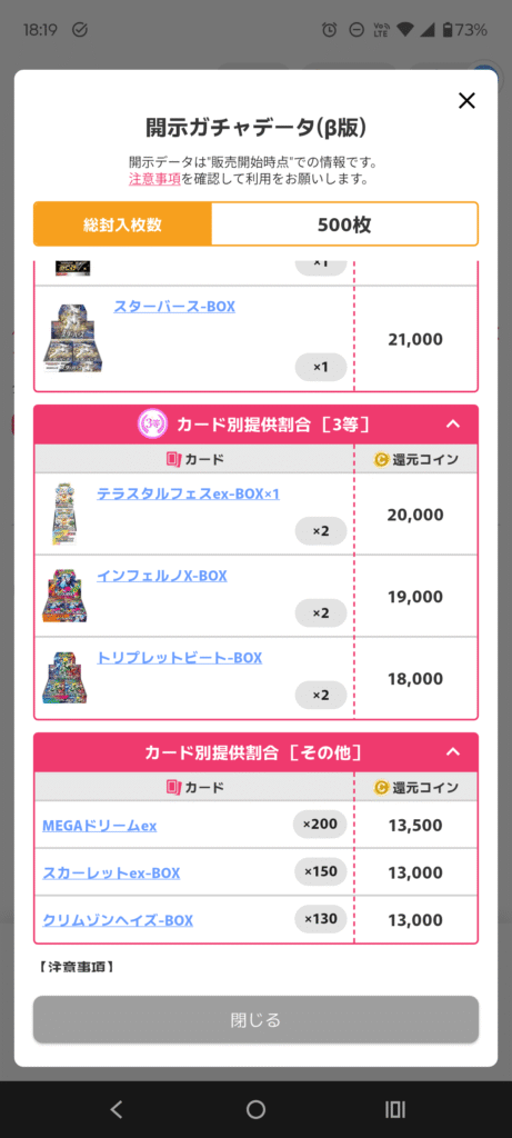 オリくじ ガチャ開示データ